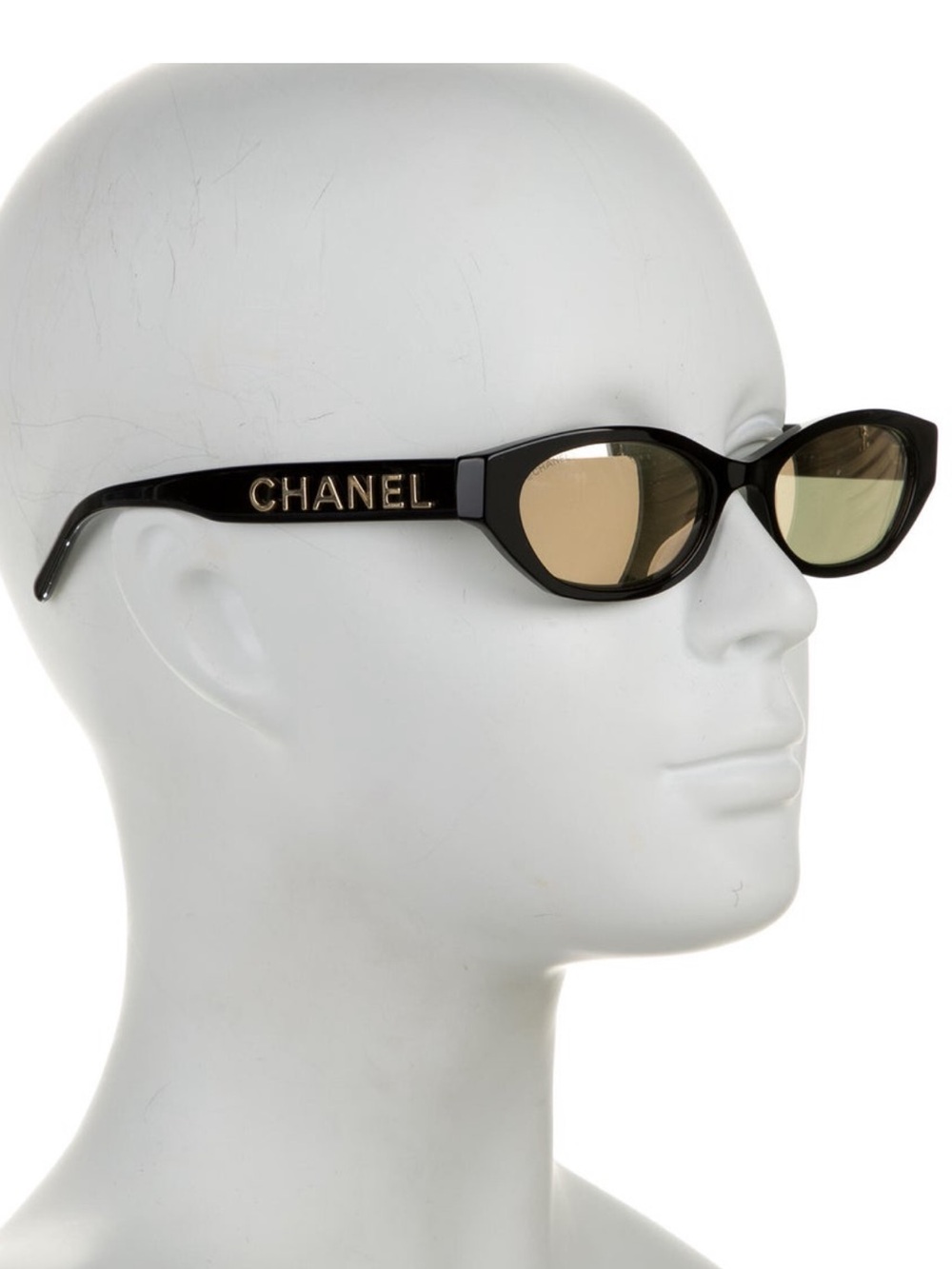 CHANEL Black Frame Sunglasses with 24k Gold Logo and Lenses
